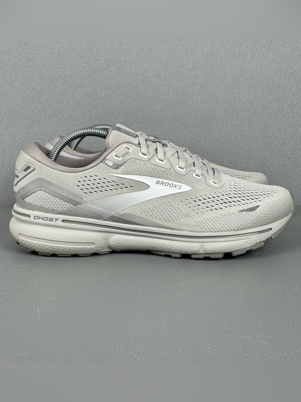 Brooks Ghost 15 Running Sneakers Shoes Womens 11 Oyster/Alloy/White 1203801B112